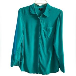 Talbots button front silk blouse light emerald green Medium Petite